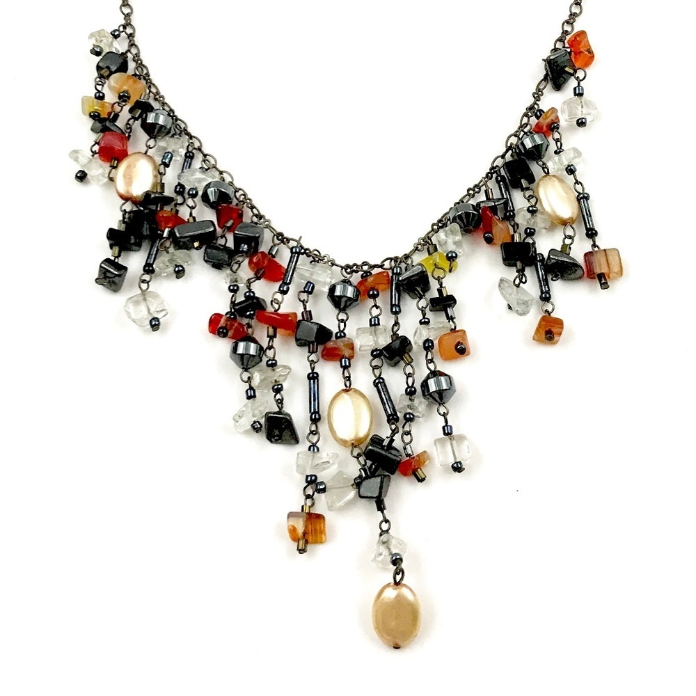 Multi-Color Beaded Fringe Statement Necklace​
